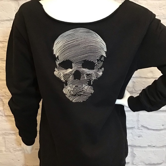 BLVCK Paris XS Skull Sweatshirt Women’s Black Hand Cropped Neckline Embroidered - Picture 3 of 9
